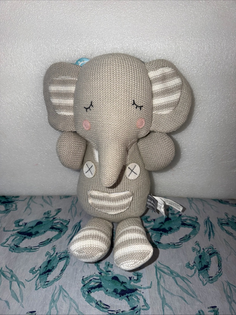Theodore Elephant Knit Plush - Neutral Beige/Cream Rattle